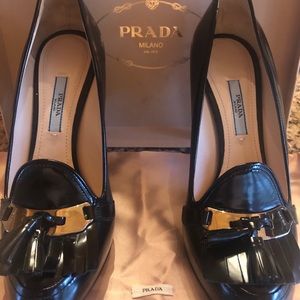 Authentic Prada Black Leather Tassel Pumps
